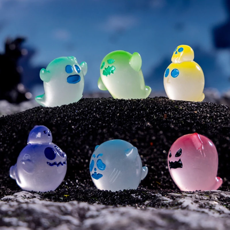 Cute Luminous Halloween Colorful Ghost Ornament Cartoon DIY Home Figurine Micro Landscape Decoration Car Interior Home Desktop