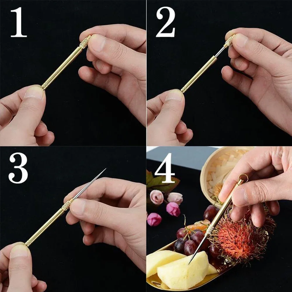 Portable Outdoor Tool Stainless Steel Toothpick Brass Creative Combination Stainless Steel Portable Toothpick Fruit Toothpick