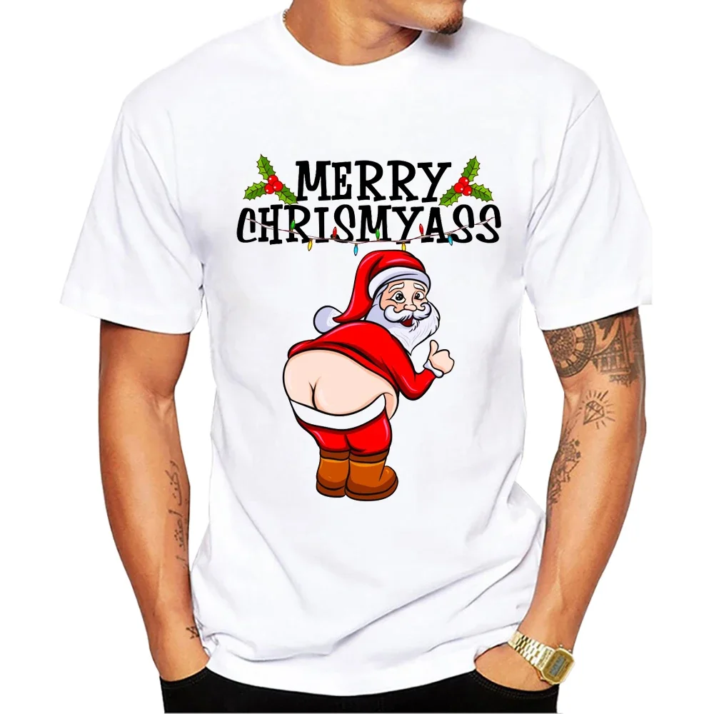 Men's T-shirt Fun Santa Claus Printed T-shirt Hip Hop Trend Harajuku Christmas Clothing Casual O-neck Short sleeved Fashion