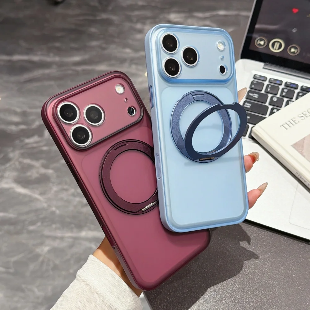 Luxury AI Button 360° Rotating Magnetic Bracket Phone Case for iPhone 18 17 Pro Max 17 16 Pro 18ProMax for Magsafe Stand Cover