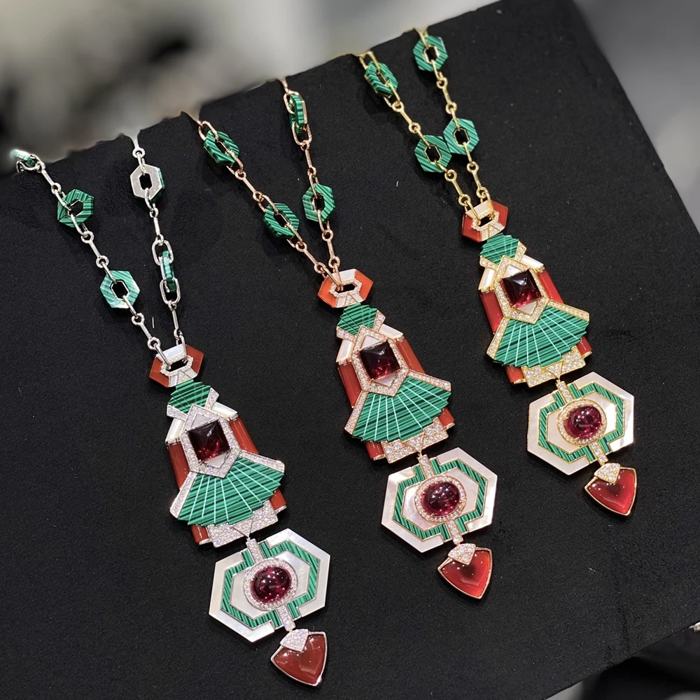 Alta artigianale solido argento 925 agata rossa sintetica verde malachite conchiglia collane di perle orecchini anelli set di gioielli da donna di lusso