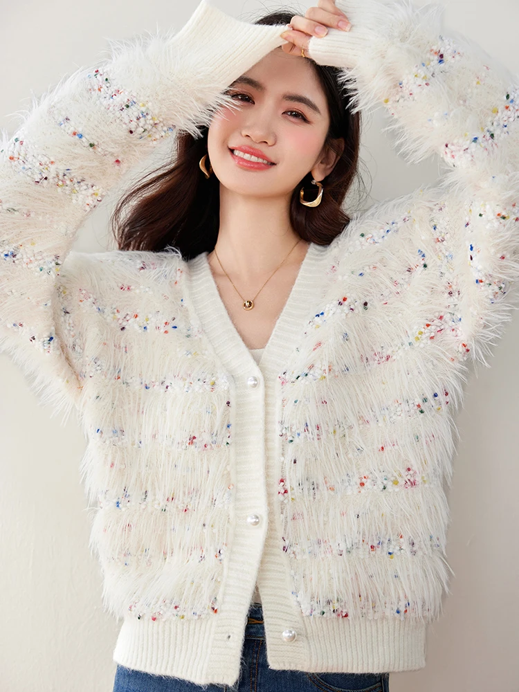

Fashion Sweet V-neck Knitted Cardigan Women Autumn Winter Lazy Style Warm Sweater Loose Casual Knitting Sweater Tops
