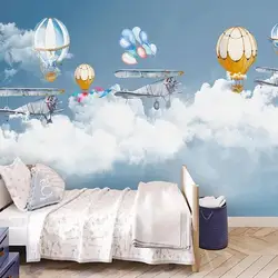 Papel tapiz Mural De dibujos animados 3D para habitación De niños, póster De globo aerostático, foto personalizada, habitación De niños, niño, niña, dormitorio