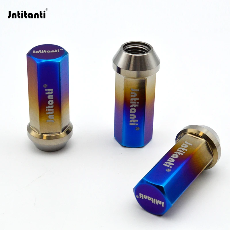 Jntitanti Ti-6Al-4V burnt blue cone seat closed end Gr.5 titanium wheel nut M12*1.5/1.25*60mm for Japanese cars