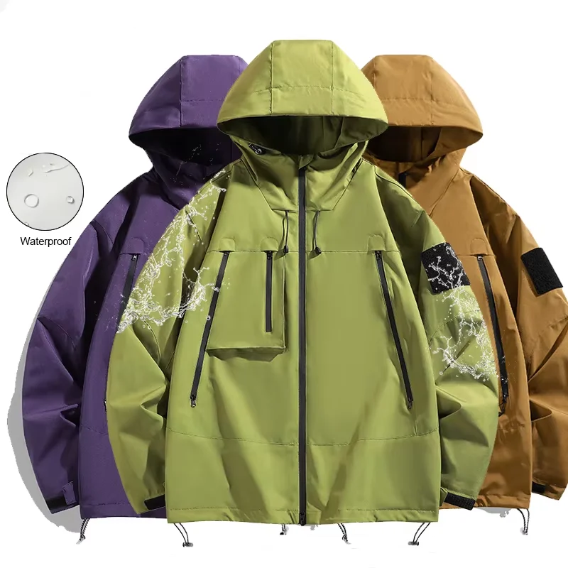 

Windbreakers Men Autumn Outdoor Windproof Waterproof Casual Jacket Trendy Solid Color Camping Hiking Hooded Jacket Coat