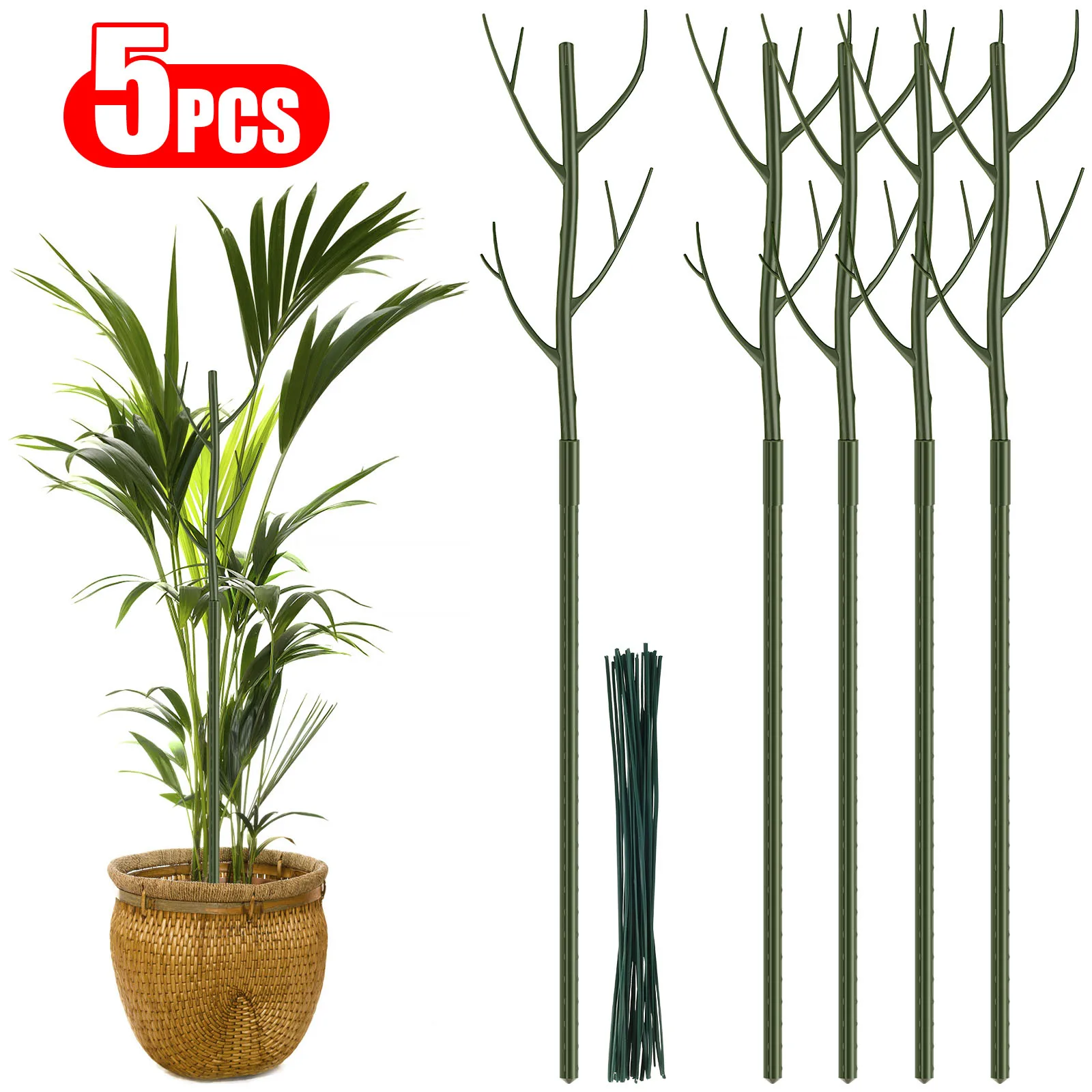 

5PCS Plant Support Pole Faux Tree Branch Plastic Plant Support Stake Adjustable Tree Branch Plant Bonsai Fixing Pole Pot