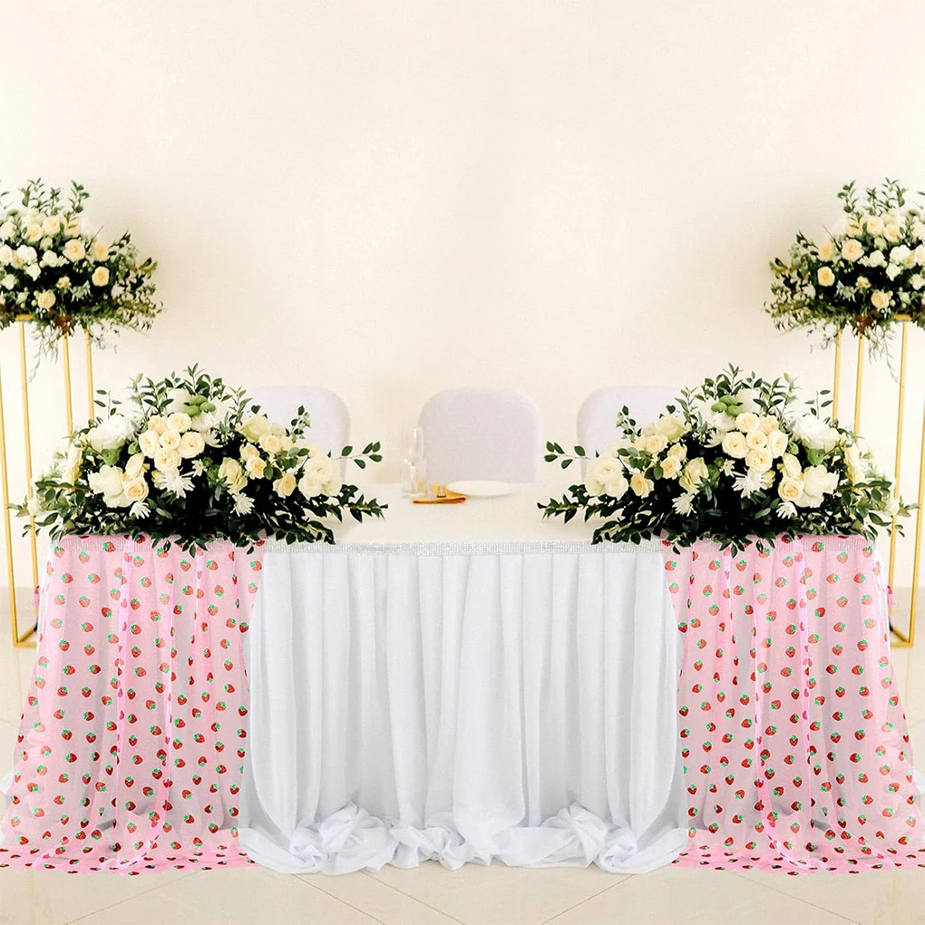 قطع من 75180 سنتيمتر الفراولة لامعة الجدول العلم الوردي تنورة الطاولة الدانتيل DIY بها بنفسك لقطع الديكور سهلة لتزيين العروس