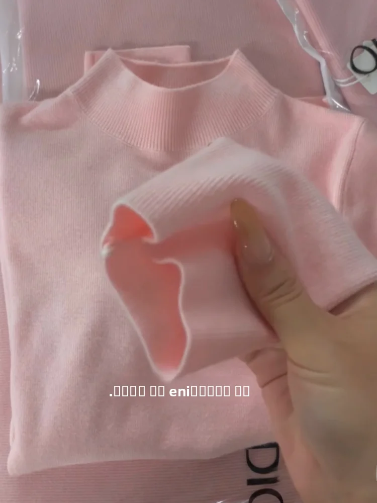 Dopne rosa base de malha irt feminino outono inverno roupa interior exterior f gola alta macio elástico casual sle camisola