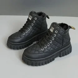 Women Ankle Boots Fashion Leather Casual Boot Winter High Top Cotton Shoes for Women Non Slip Platform Snow Boots Zapatos Mujer