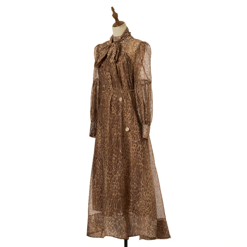 Ele Long Sve imprimé Maxi Dr col montant lanterne Sve t-shirt couleurs taille haute velours matériel décontracté femmes Dr