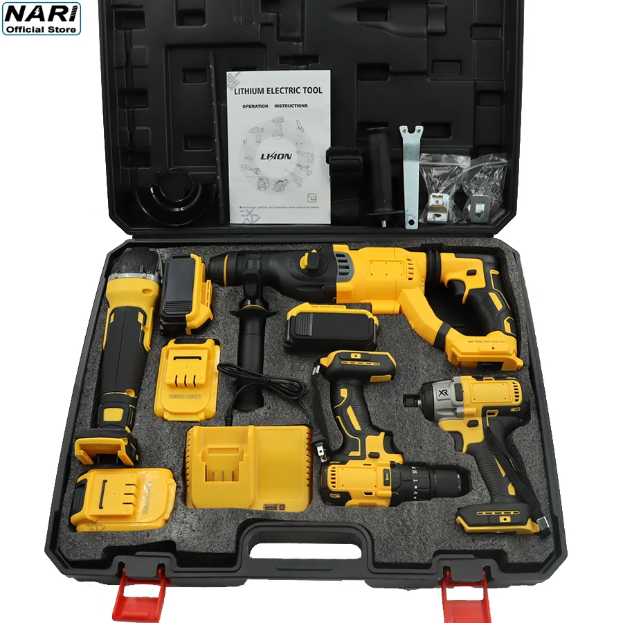 

Уникальный новейший 4-в-1 желтый DIY домашний ремонт промышленный набор электроинструментов бесщеточный гаечный ключ дрель угловая шлифовальная машина молоток-на заказ OEM Sup