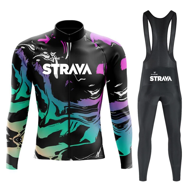 CUDRE STRAVA Men's Cycling Shirt Long Sleeve Cycling Jersey Man Bicycles Bicycle Clothing Men's Sweatsuit Set Bib Road Bike Mtb