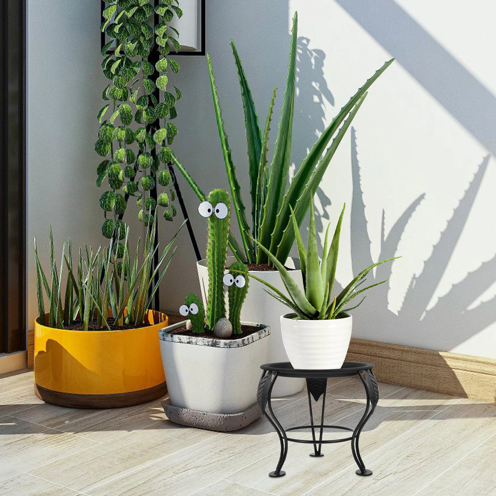 

2 Pcs Artificial Plants Outdoor Decorative Ball Base Stand Flower Gazing Globe Black Iron Pot Holder