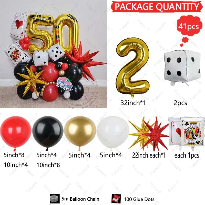 41 Stuks Poker Harten Q Folie Ballonnen Dobbelstenen Folie Ballon Casino Thema Party Volwassen Verjaardag Decor Las Vegas Party Poker thema Party