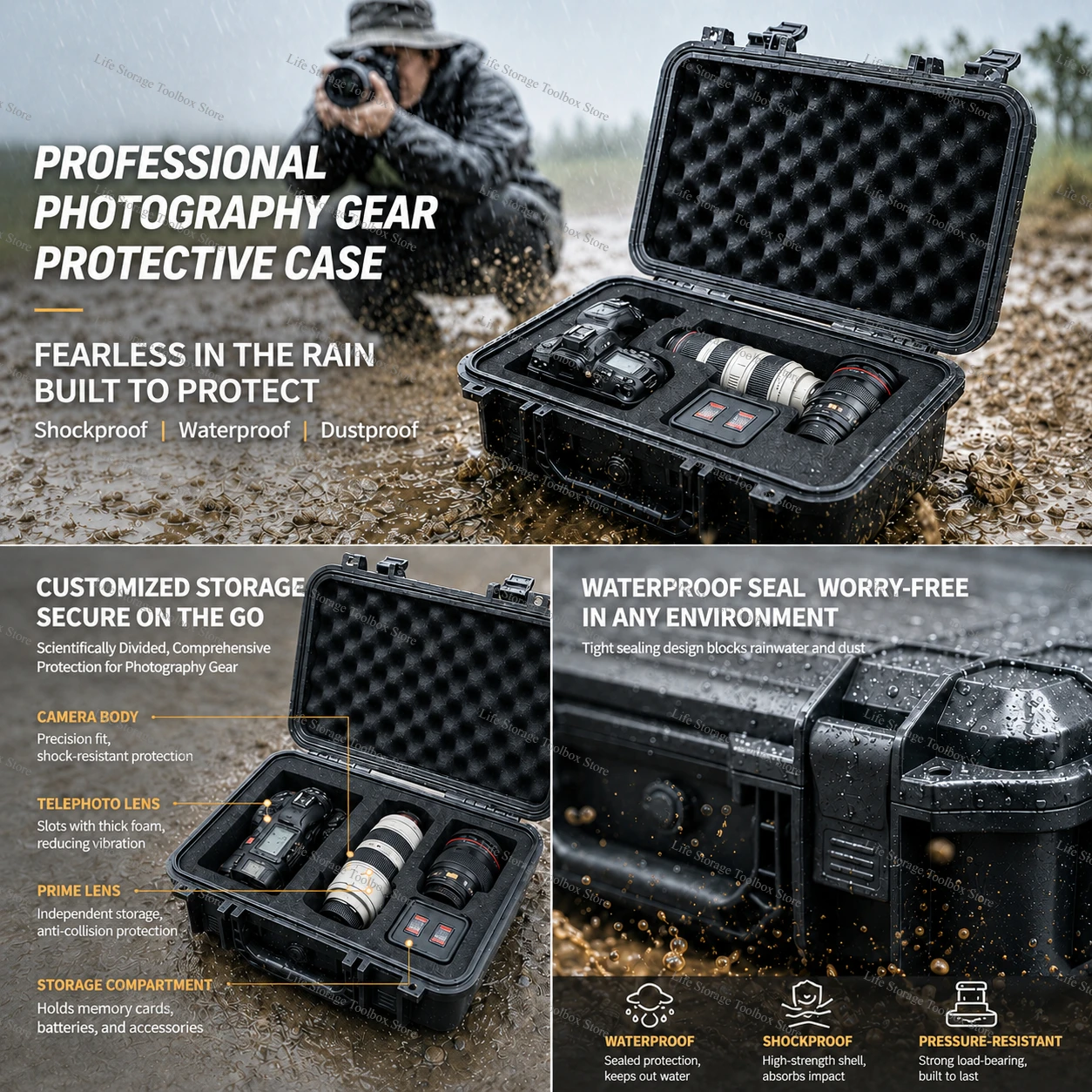 Plastic Tool box Sealed Waterproof Hard Case large Safety plastic case Hardware Tool Box Organizer Large Hard Case with Foam