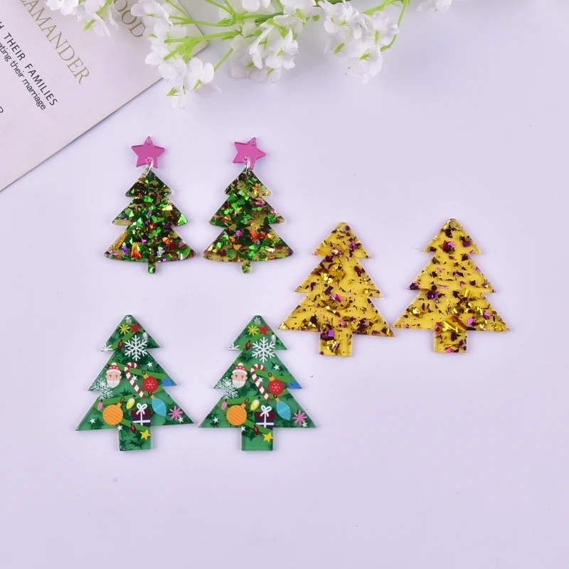 10pcs/pack Fashion Christmas Tree Acrylic Charms for Earring Necklace Jewelry DIY Making