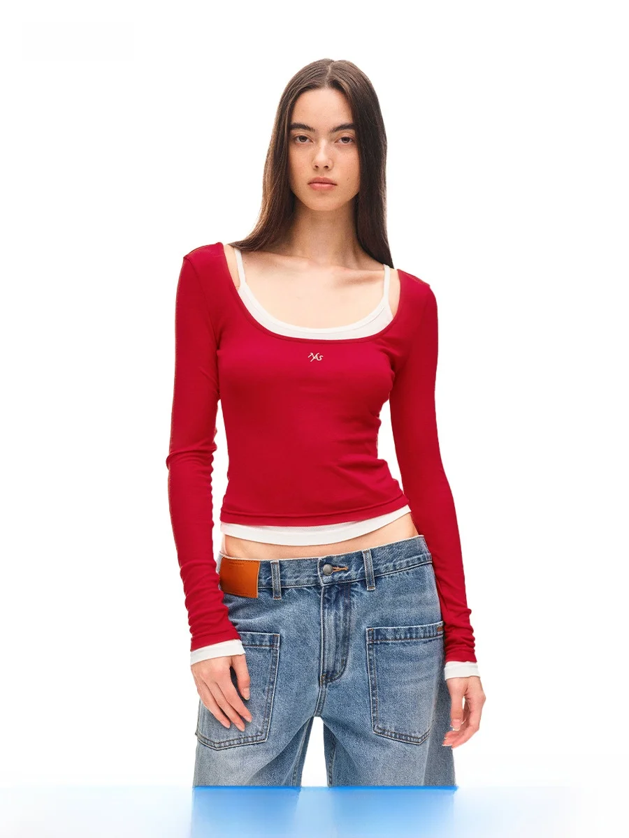 

NAWS Classic Color Blo Long Sve T-irt Women's Casual Sle Layering Top Silk Material Summer Faion Ladies' Tee