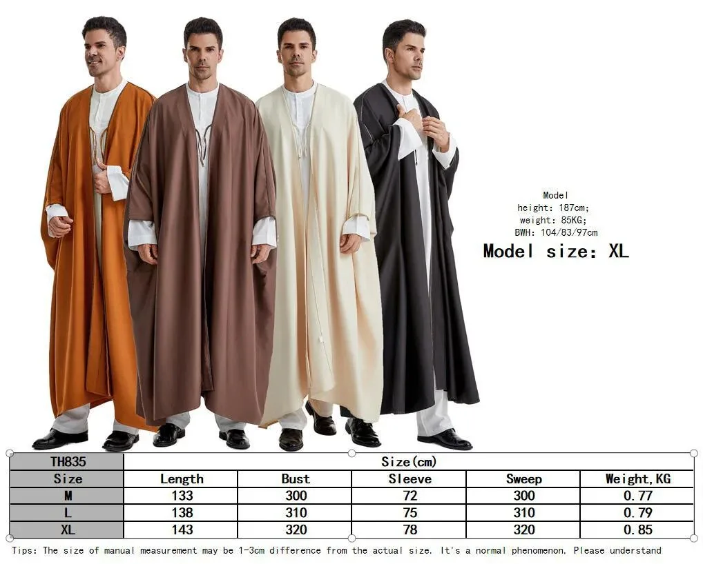 Men's Traditional Arabic Jubba Thobe - Loose-Fit Middle Eastern Robe | Breathable Fabric, Casual Daily Wear for Modern Style