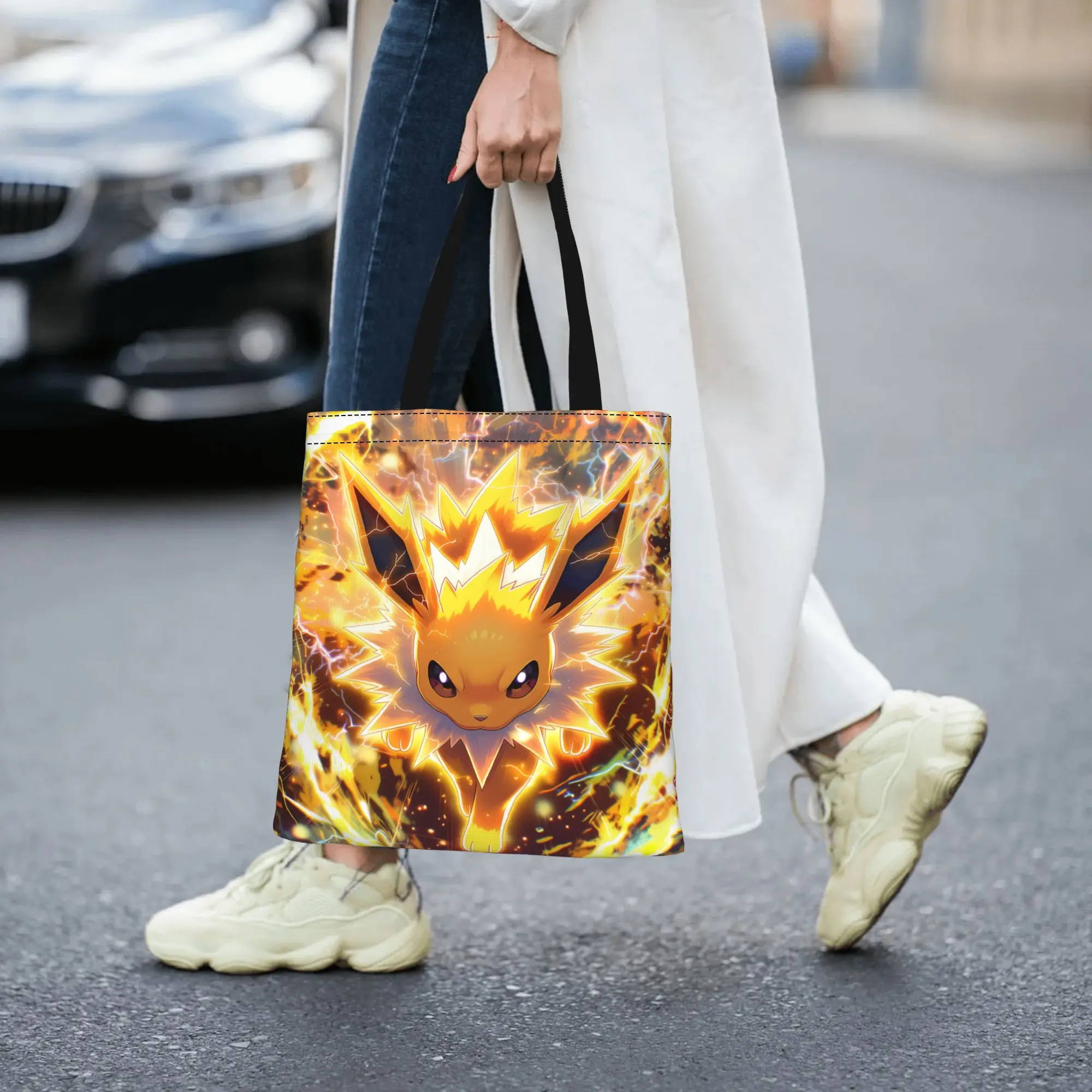 Customized Pokemon Women's Bag Shopping Bag Reusable Double Sided Canvas Tote Bag Shoulder Eevee Eeveelution Handbag