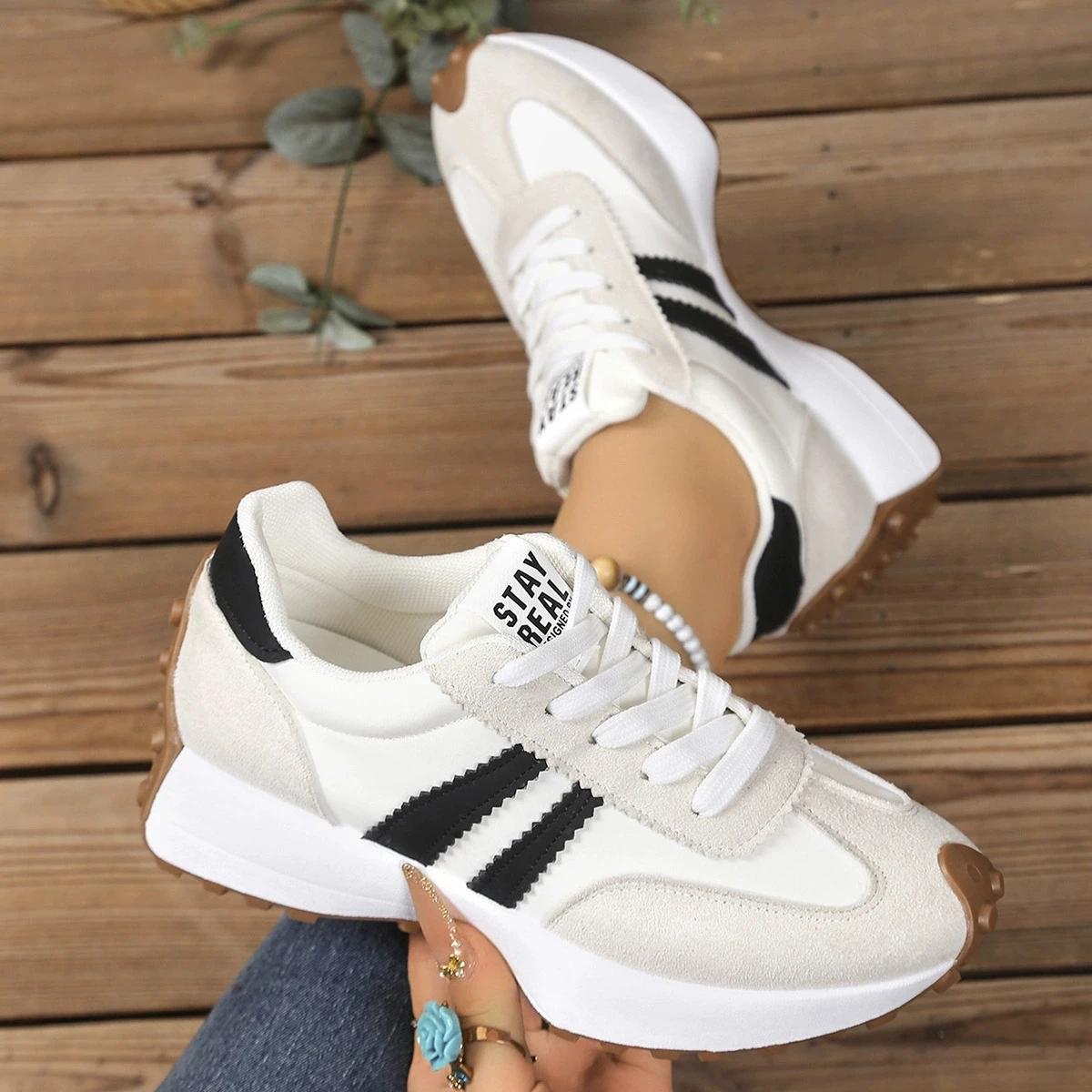 

Fashionable New Style Elegant Lace Up Casual Shoes Women Spring/Autumn Round Toe Thick Sole Anti Slip Comfortable Sports Shoes
