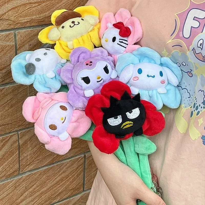 Kawaii Hello Kitty Sanrio Cartoon Sunflower Doll Bouquet Cinnamoroll Cute Anime Curtain Buckle Binding Decorate Toys Gift