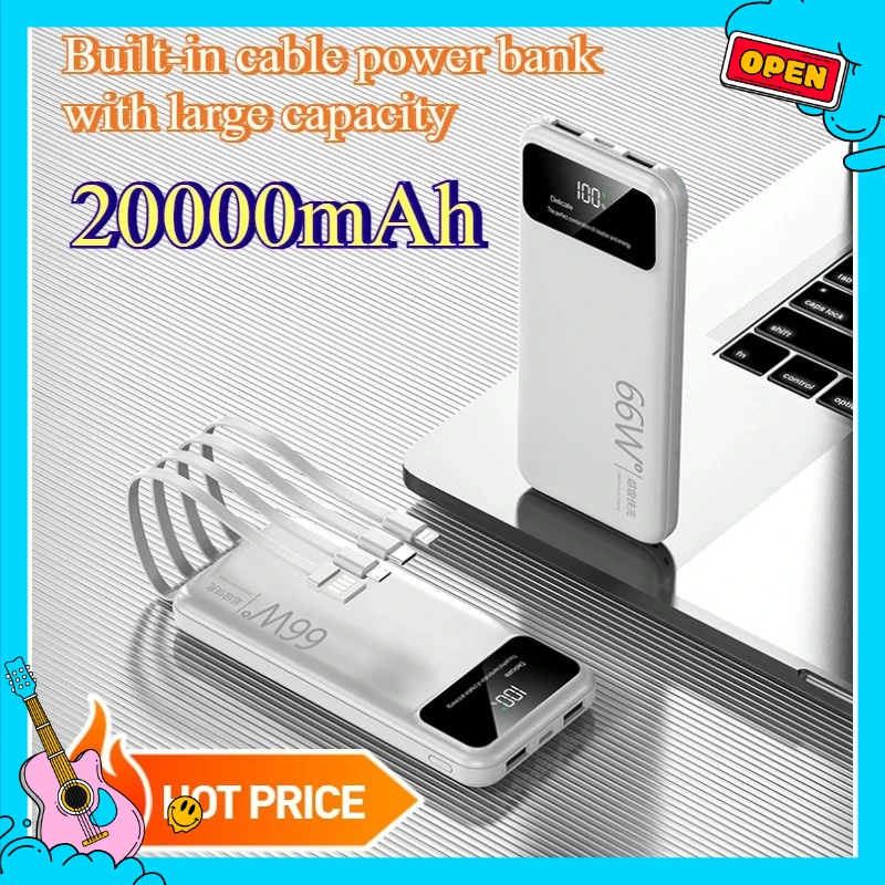 

Built-in Cable Power Bank with 20000mAh Capacity Display of Milliampere-hours Shared Business New Mobile Power
