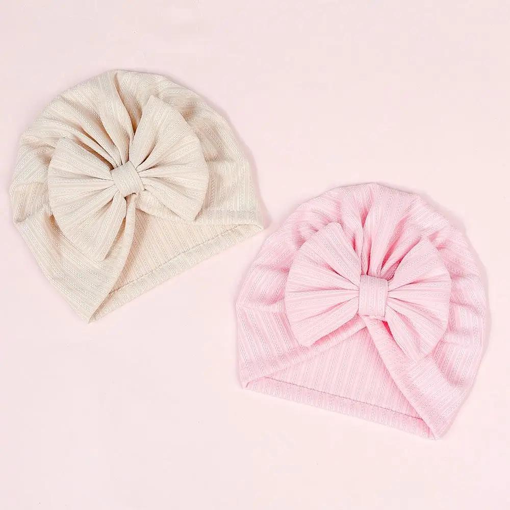 Cute Cotton Polyester Headband Soft Solid Color Big Bow Hats Breathable Infant Headwear Baby Girls Boys