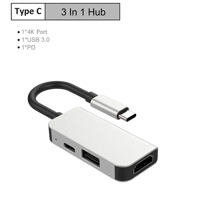 

3 in 1 Type-C HUB USBC to USB3.0 PD Fast Charging 4K HD Video hdtv-compatible Docking Station for Macbook Air DELL Pixel