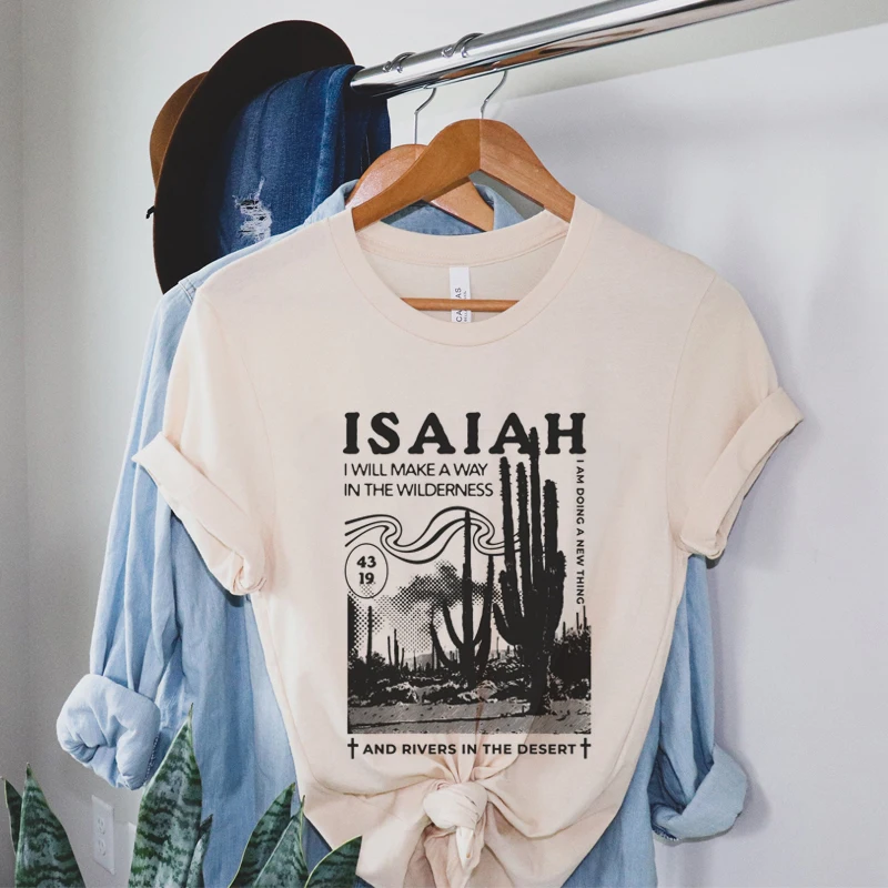 Isaiah 43:39 Bible Verse T-Shirt Women Vintage Boho Jesus Christian T Shirts Religious Faith Tee Shirts Short Sleeve Ladie Tops