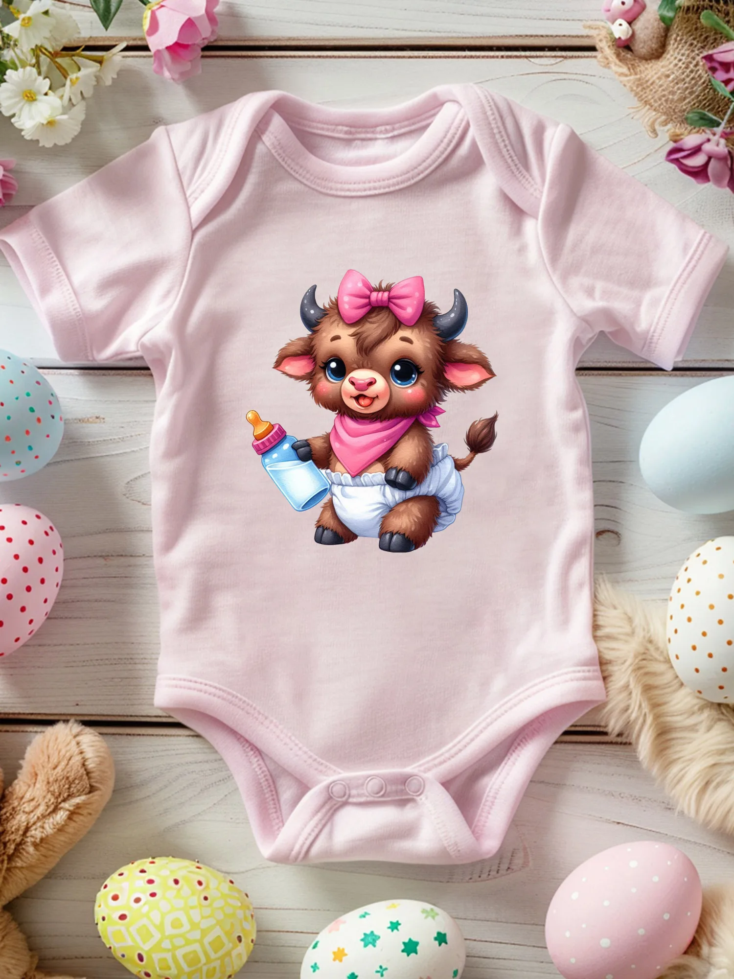 

Highland Cattle In Diaper Unisex Baby Crawling Suit, 100% Cotton Soft Onesie, All-Season Wear Pink Bodysuit 190GSM