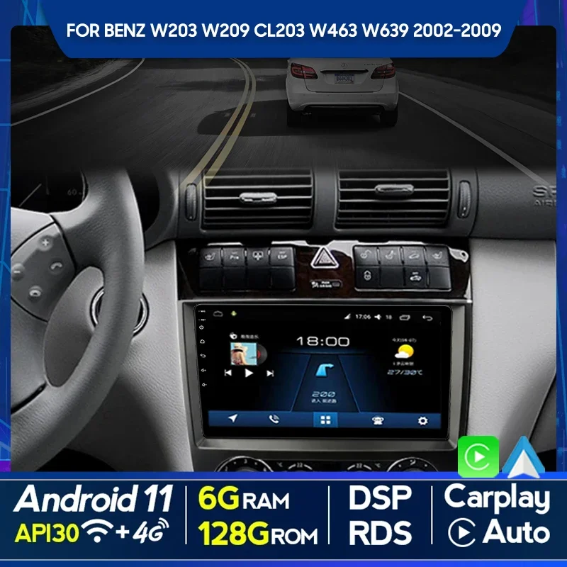 QSZN For Benz W203 W209 CL203 W463 W639 02-09 2din Android 12.0 Car Radio Multimedia Video Player GPS Navigation 4G Carplay Head