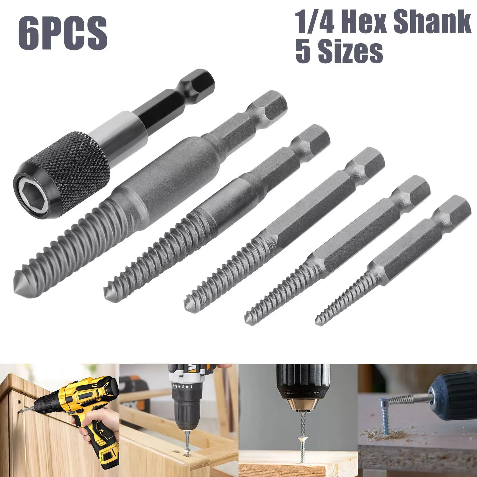 1/4 Inch 5 Sized Hex Shank Headless Screw Extractor Set Crafted For Electric Drills Accessories For Car Repair Tool  Home Decora