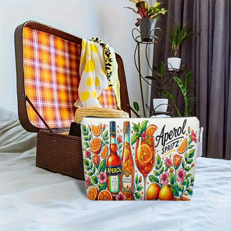 オレンジプリッツカクテルメイクアップバッグ - 多機能ジッパーポーチ、ジュエリー収納バッグ、旅行に最適なジッパー付き小型収納バッグ。