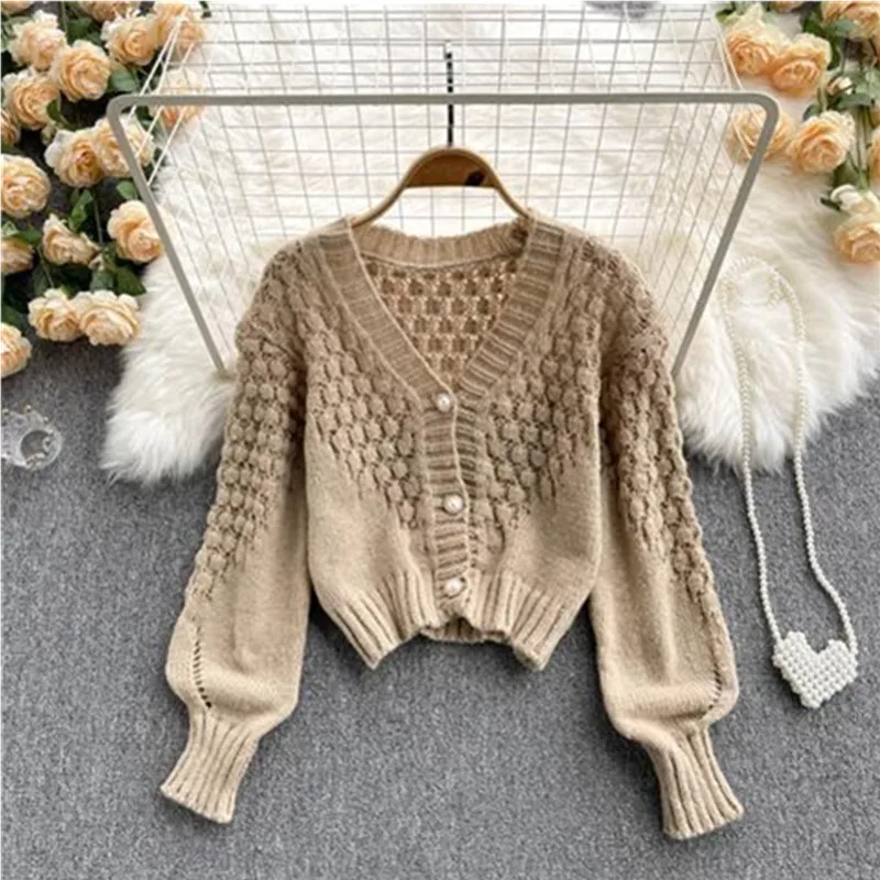 Laranja oco para fora acrílico malha lanterna manga com decote em v cardigan feminino único breasted camisola cardigan para roupas femininas