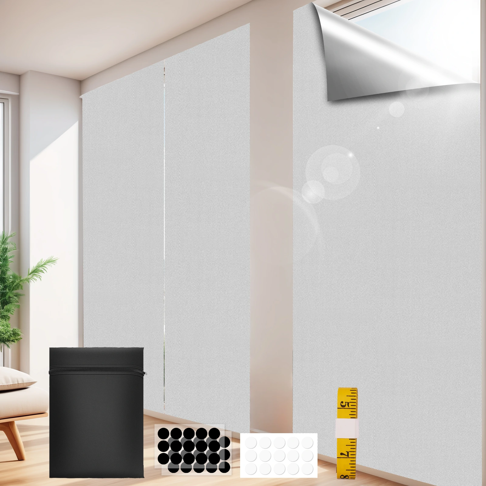 100 % Verdunkelungsvorhang, abnehmbar, tragbar, für Reisen, DIY, blockierende Fensterfolie für Wohnzimmer, Zuhause, nicht perforiert, ohne Bohren, schwarzes Tuch – Detail 9