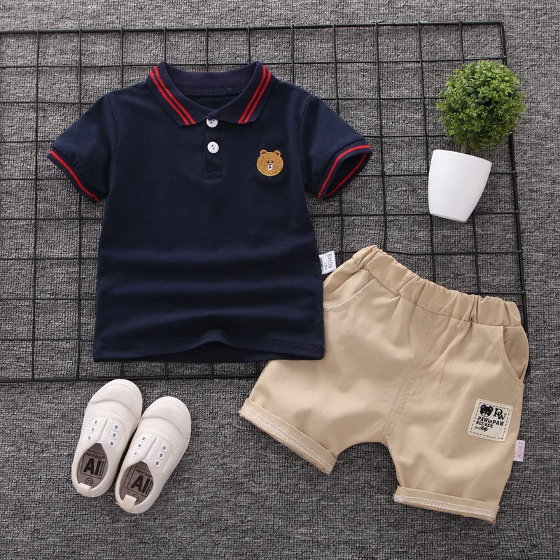 Summer Solid Color Clothes Sets Short Sleeves Tops + Shorts Baby Toddler Clothing Suits 1 2 3 4 Years Kids Outfits