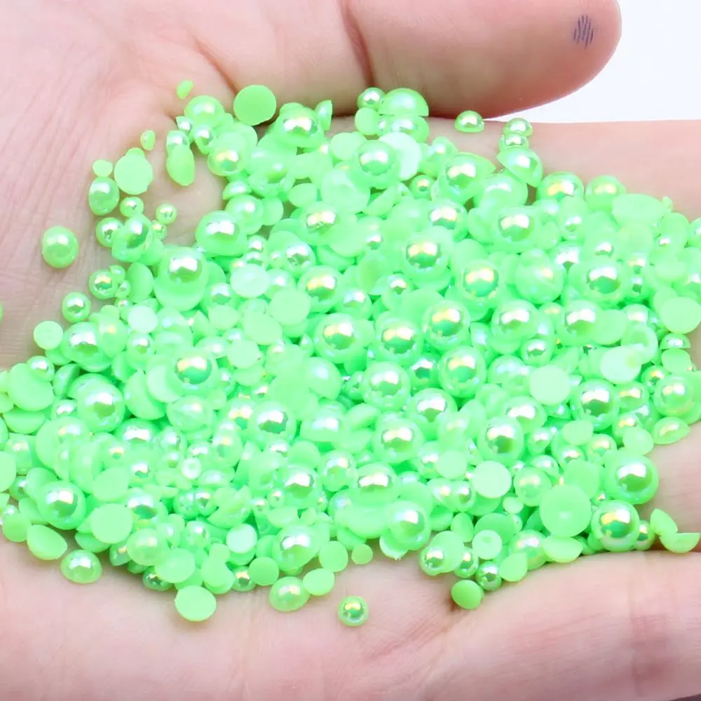 

Green AB Half Round Pearls 2-12mm And Mixed Sizes Crafts Scrapbooking Resin Beads DIY Wedding Clothes Accessories