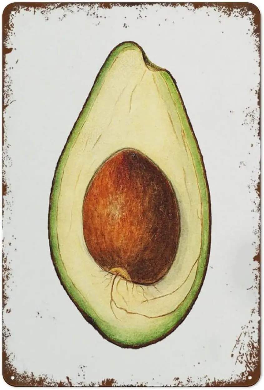 Avocado Poster Botanical Print Wall Door Of Farmhouse Fence House Garden Tin Sign Retro Metal Sign 8x12 inch sign