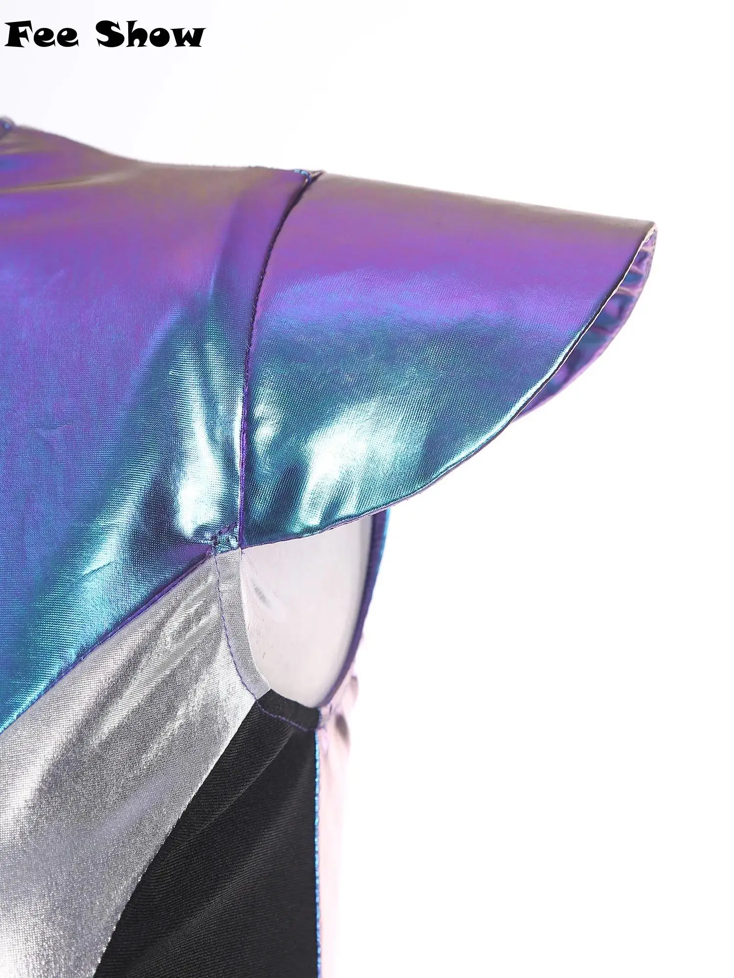 

Женский костюм космического инопланетянина, блестящее металлическое платье с круглым вырезом, коротким рукавом сзади, невидимая молния, пышное платье для вечеринок