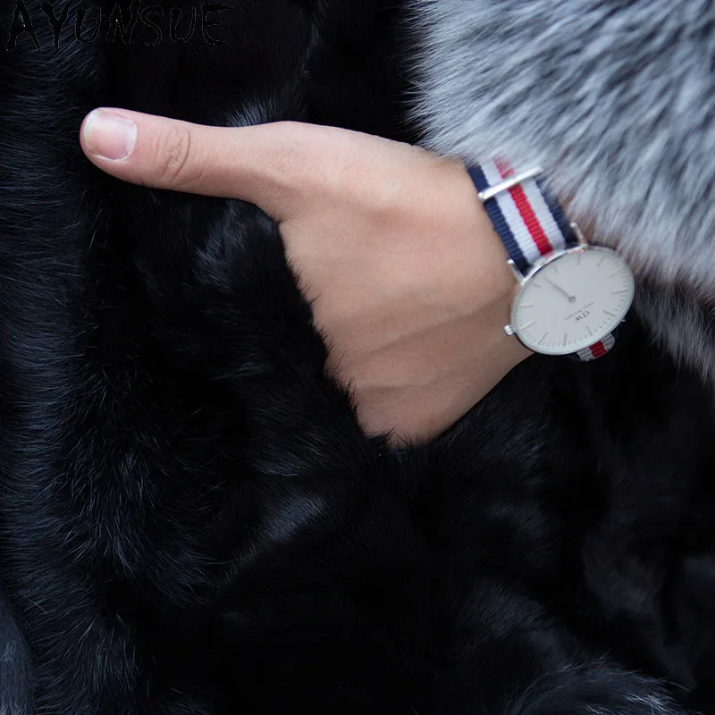 AYUNSUE réel manteau de fourrure de vison femmes vêtements veste d'hiver veste de fourrure chaude mi-longue femmes manteaux 100% col de fourrure de renard Шуба Ж Döncud