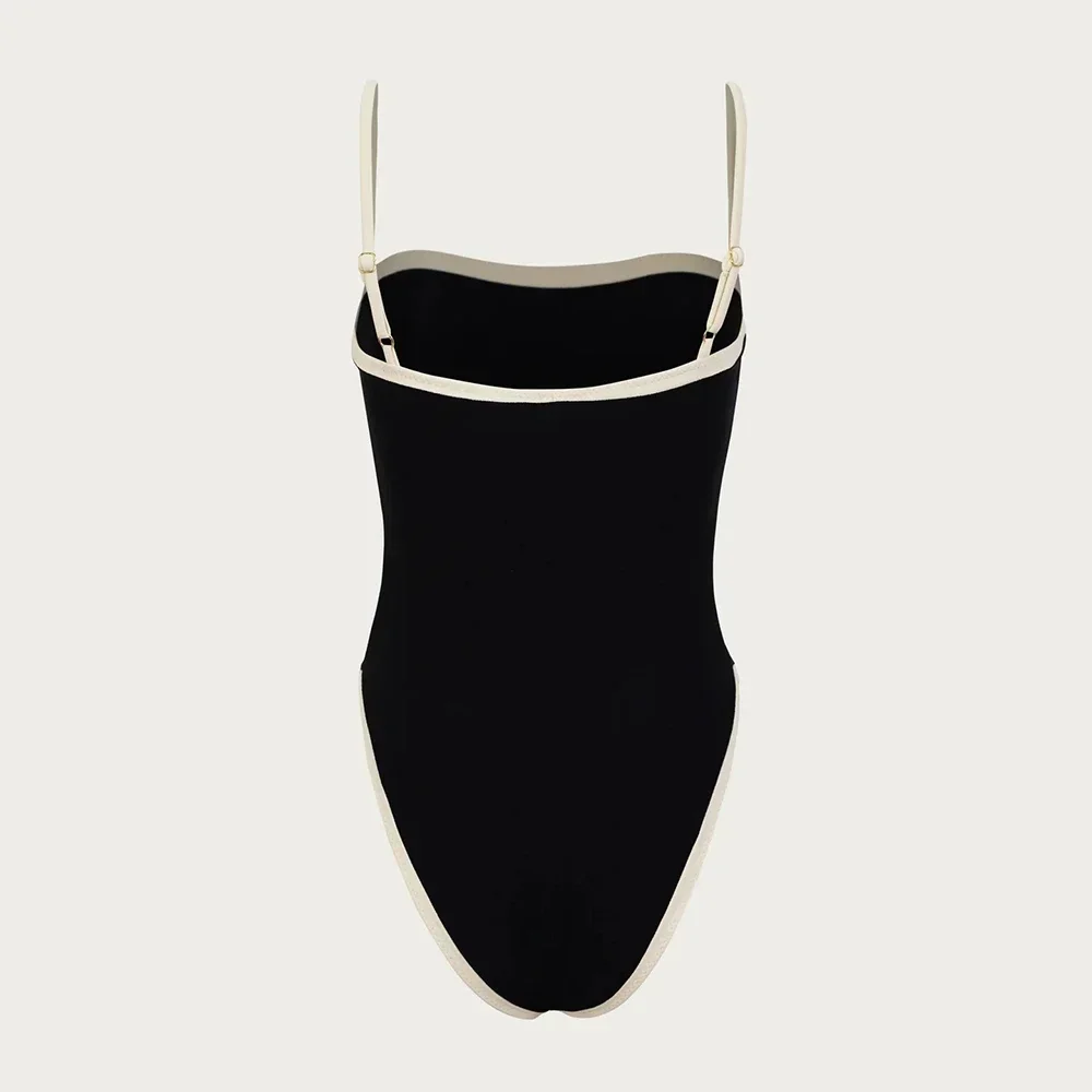 Swimsuit Swimwear Women One Piece Black Bikini Vintage Swimsuit Bandeau Bathing Suit Beachwear Monokini Female Swimming Suits