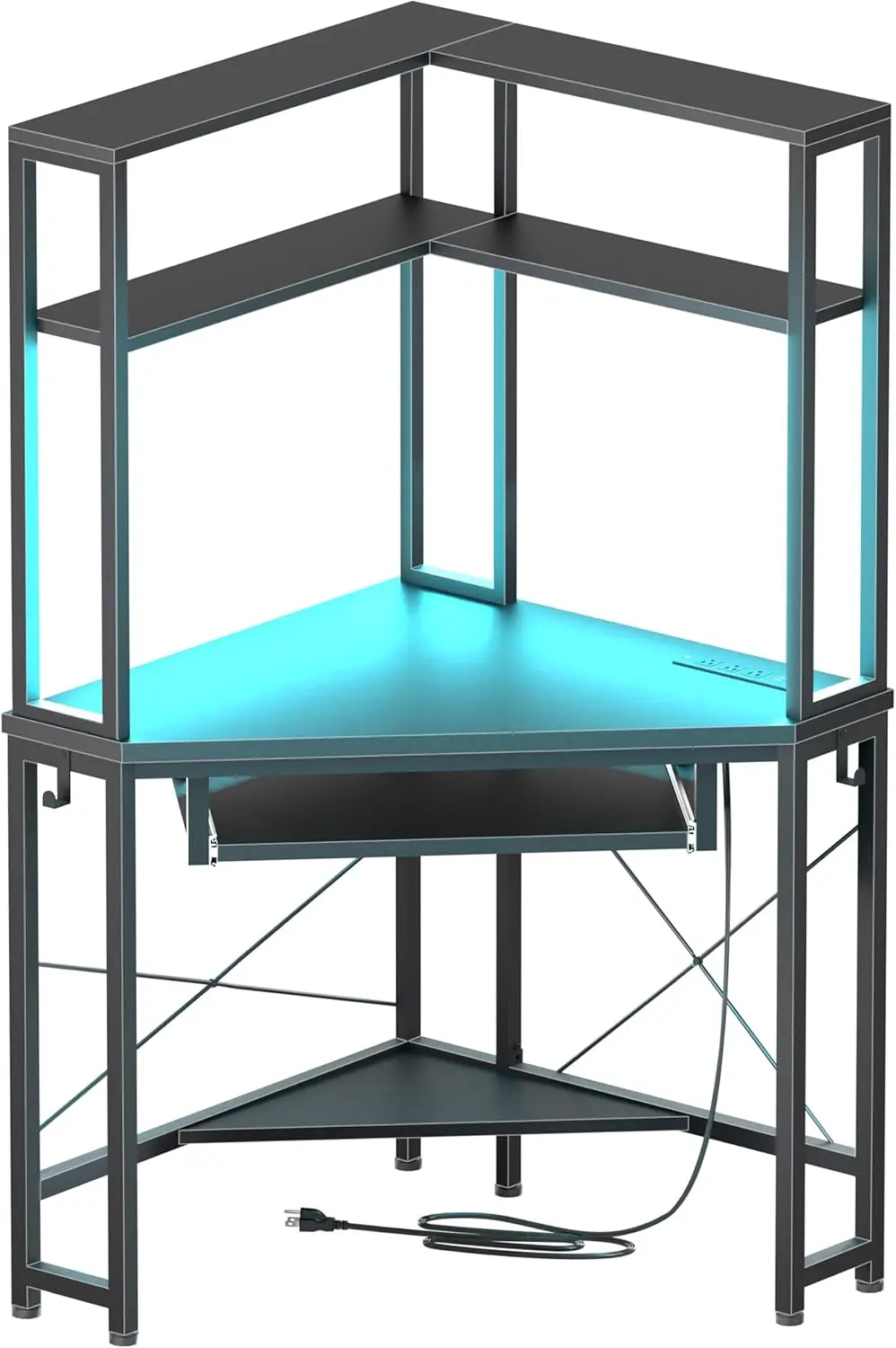 

Corner Desk with Hutch and LED Lights,Corner Computer Desk Keyboard Tray and Monitor Stand, Small Computer Desk for Small Spaces