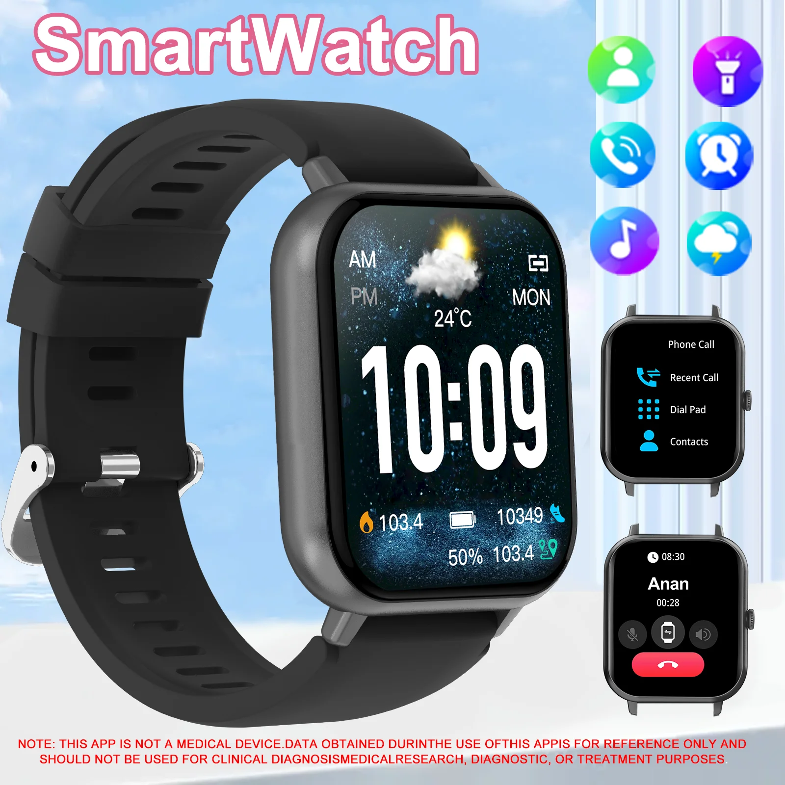 Smart watch with wireless calling/dialing, multiple sports modes, call reminder and rejection, For iPhone/Android