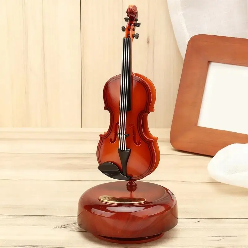   Violin Music Box,Wind Up Musical Boxes with Rotatings Base Miniature Musical Instrument Desk Decorations Birthday Gift