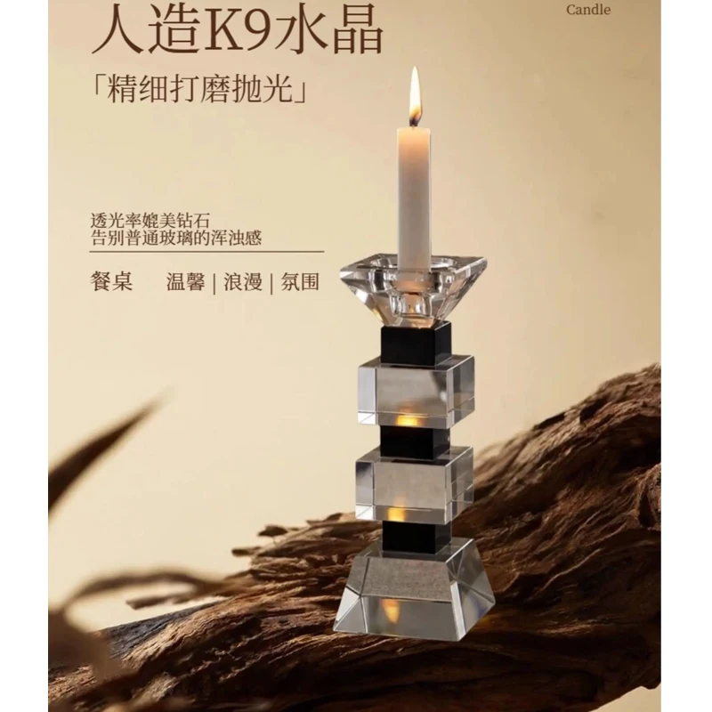 Luxury Crystal Glass Candlestick Single Romantic Table Decoration Candle Holder Atmosphere Glass Ornament for Home Decor
