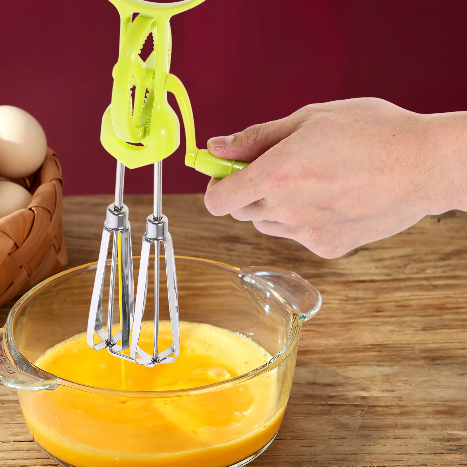 

2pcs Manual Egg Mixer Tool Stainless Steel Hand Crank Kitchen Mixer For Eggs Butter Batter Multi-Functional Cooking Supplies