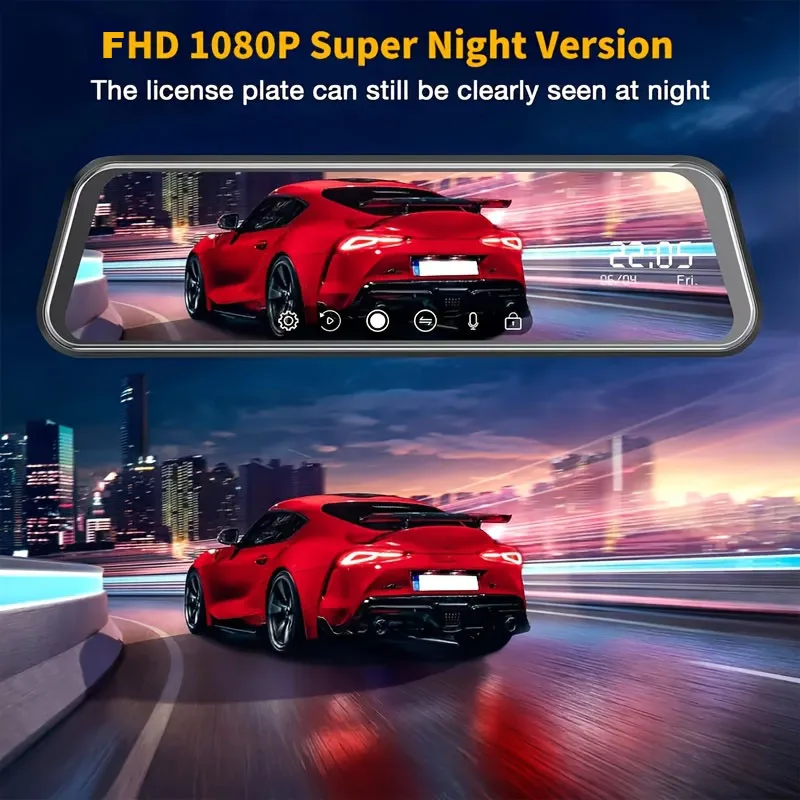 Câmera de Painel de Carro com Tela Touch de 9,66 polegadas, Gravador de Vídeo de Direção Frontal e Traseira, Câmera de Ré