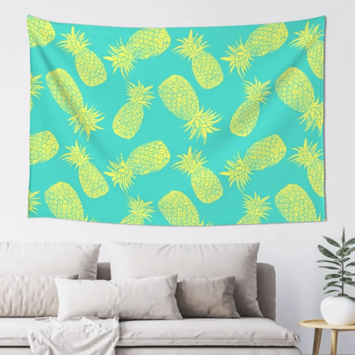 

Pineapple Pattern - Turquoise & Lemon Tapestry Decorations For Room Home Decoration Accessories Decorative Paintings Tapestry