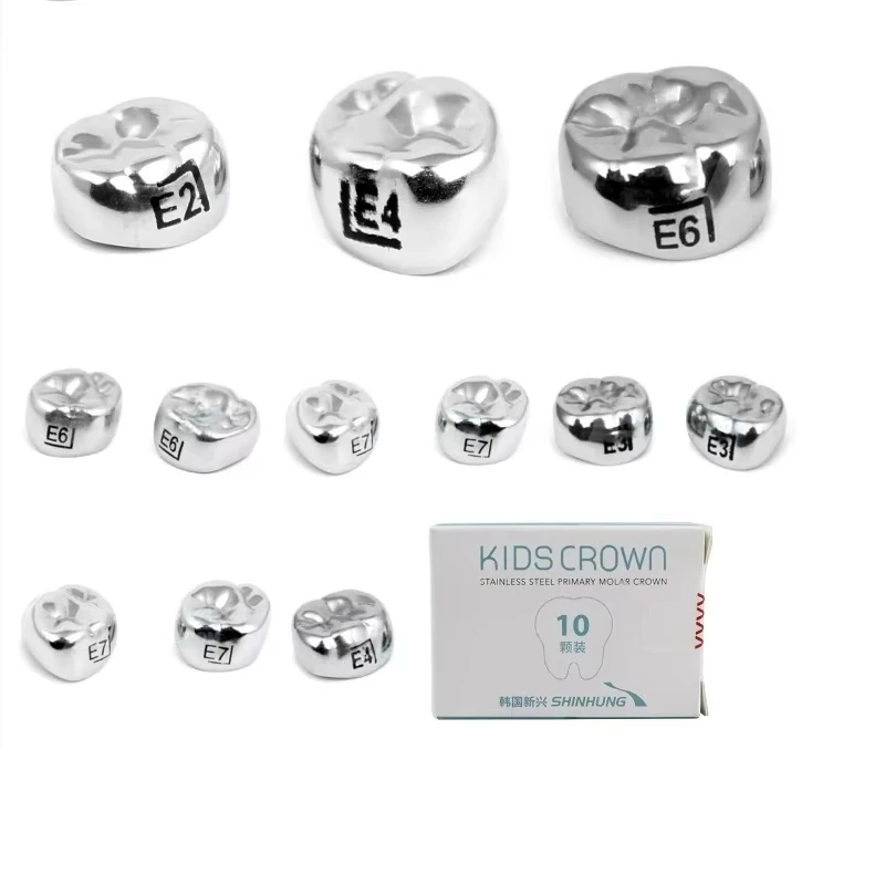 

10 шт., сменная детская коронка для первого моляра, Корона для зубов из нержавеющей стали, основные молярные зубы, стоматологическая временная корона для зубов