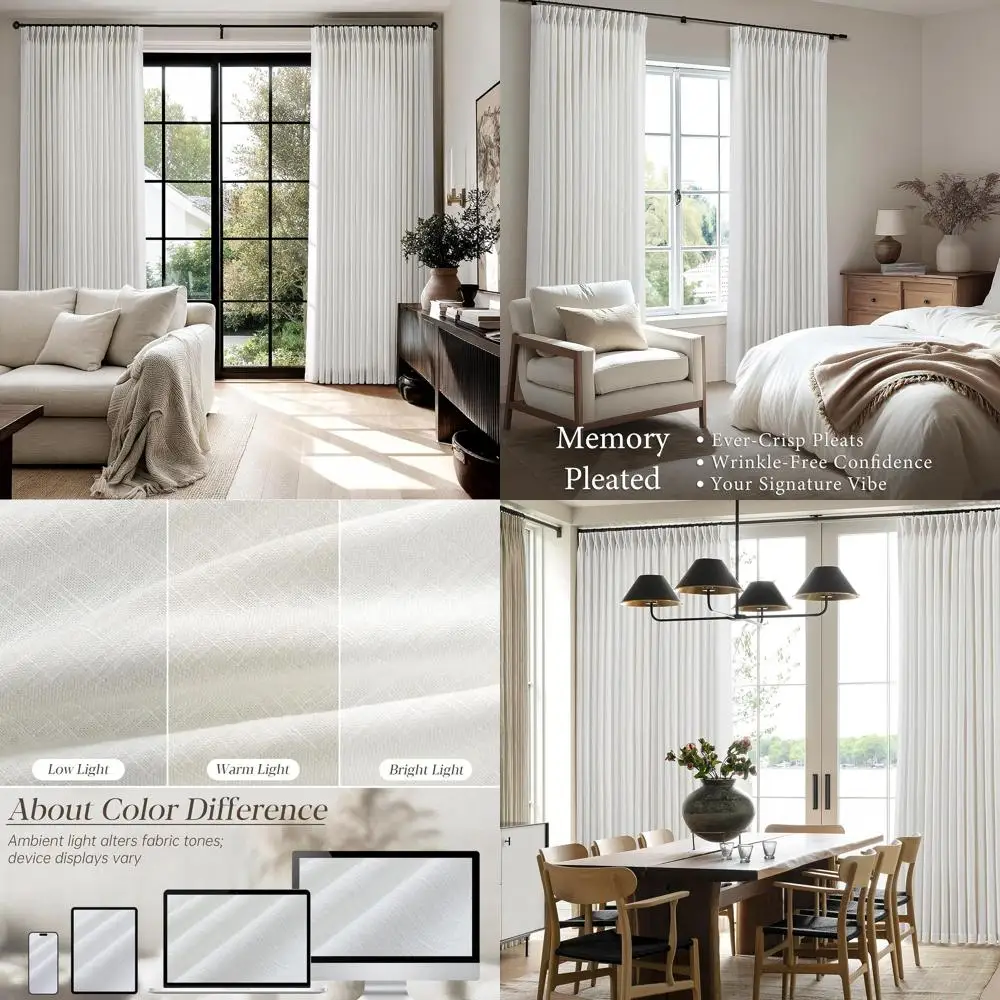 

60 очень широких плиссированных штор длиной 84, бежево-белые для больших окон гостиной, с фильтром света и конфиденциальностью